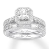 Thumbnail Image 1 of Neil Lane Diamond Bridal Set 2 ct tw Cushion, Baguette & Round-cut 14K White Gold
