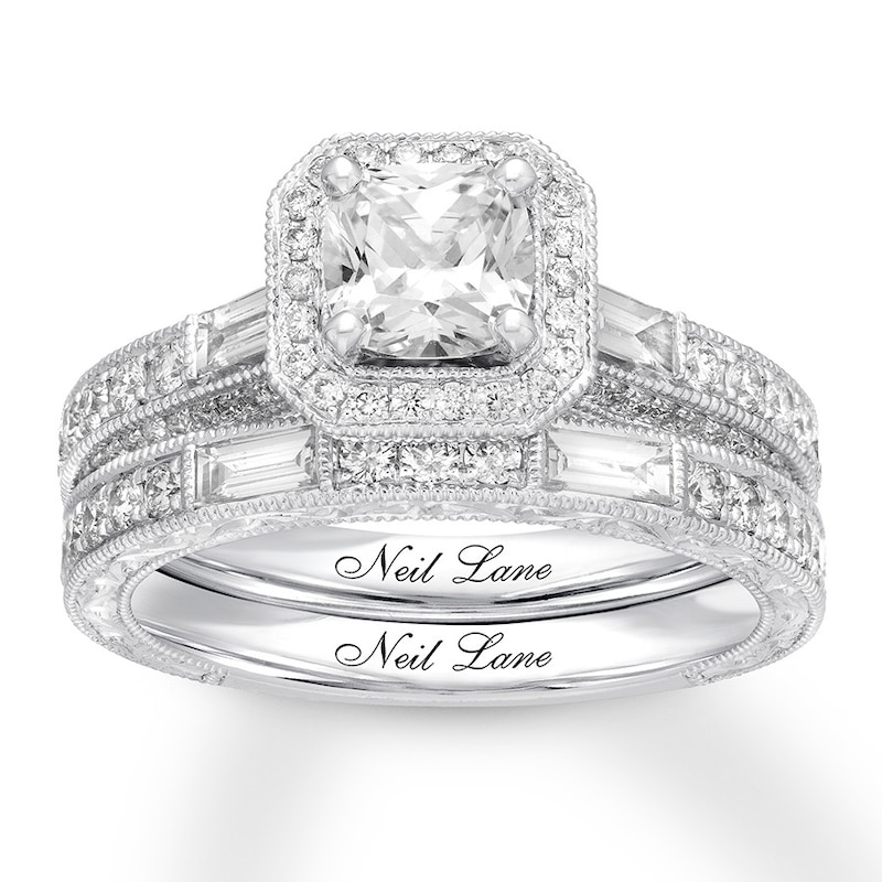 Neil Lane Diamond Bridal Set 2 ct tw Cushion, Baguette & Round-cut 14K White Gold
