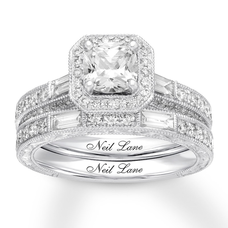 Main Image 1 of Neil Lane Diamond Bridal Set 2 ct tw Cushion, Baguette & Round-cut 14K White Gold