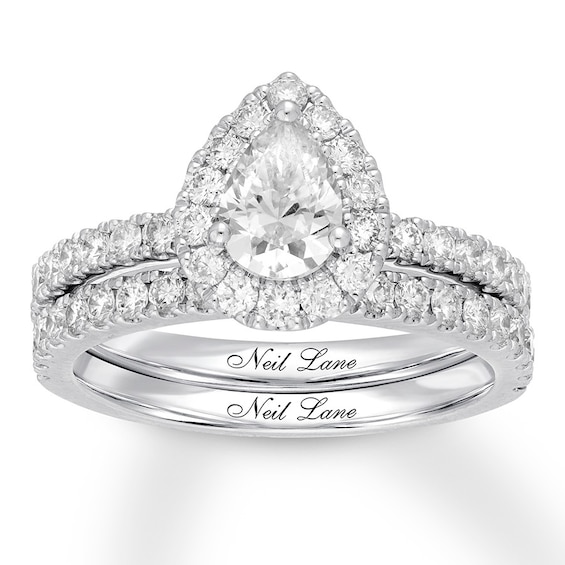 Neil Lane Diamond Bridal Set 1-5/8 ct tw Pear & Round-cut 14K White Gold
