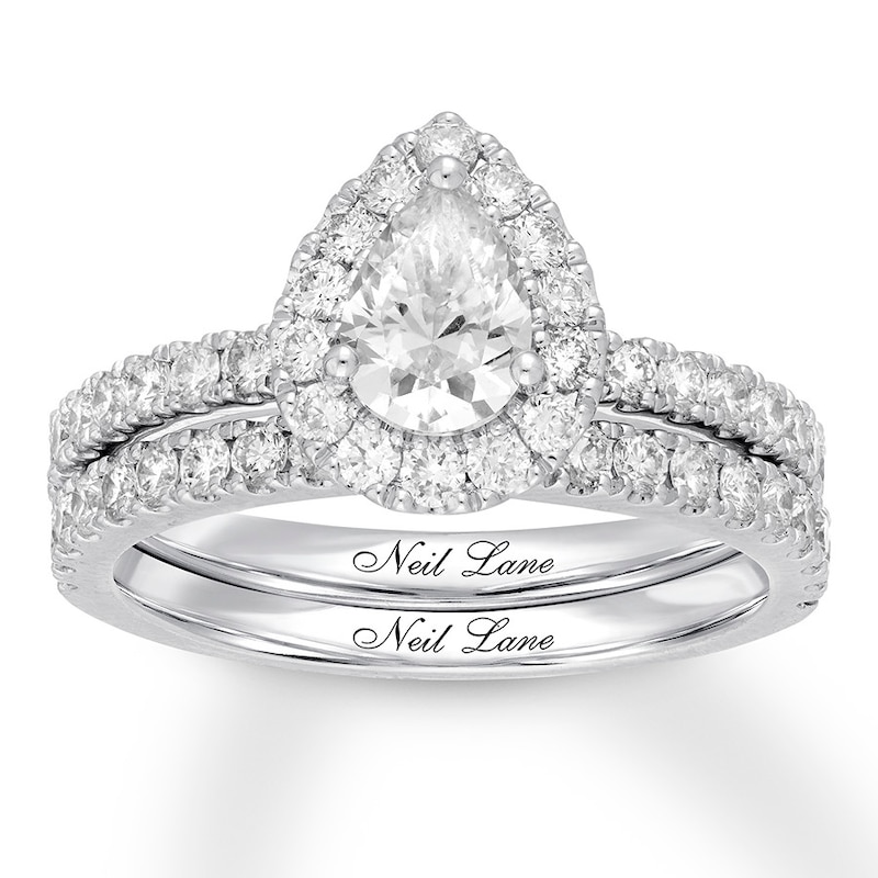 Neil Lane Diamond Bridal Set 1-5/8 ct tw Pear & Round-cut 14K White Gold