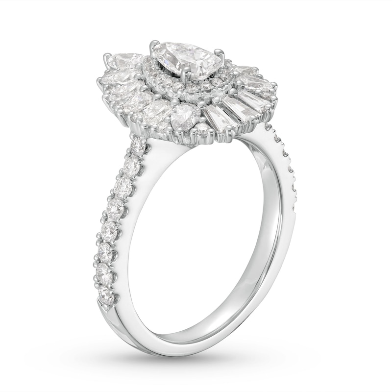 Pear Shaped Diamond Cluster Halo Engagement Ring in 14K White Gold