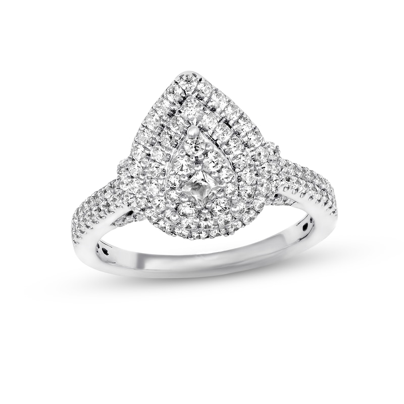 Diamond Engagement Ring 7/8 ct tw Princess & Round-cut 14K White Gold