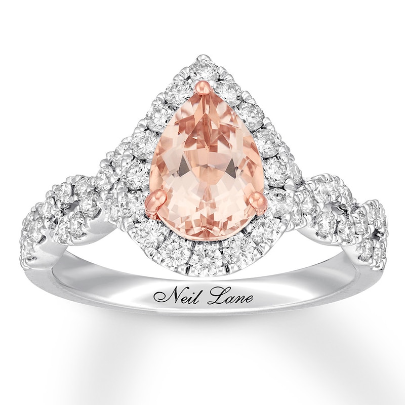 Main Image 4 of Neil Lane Morganite Engagement Ring 3/4 ct tw Pear & Round-cut 14K White Gold