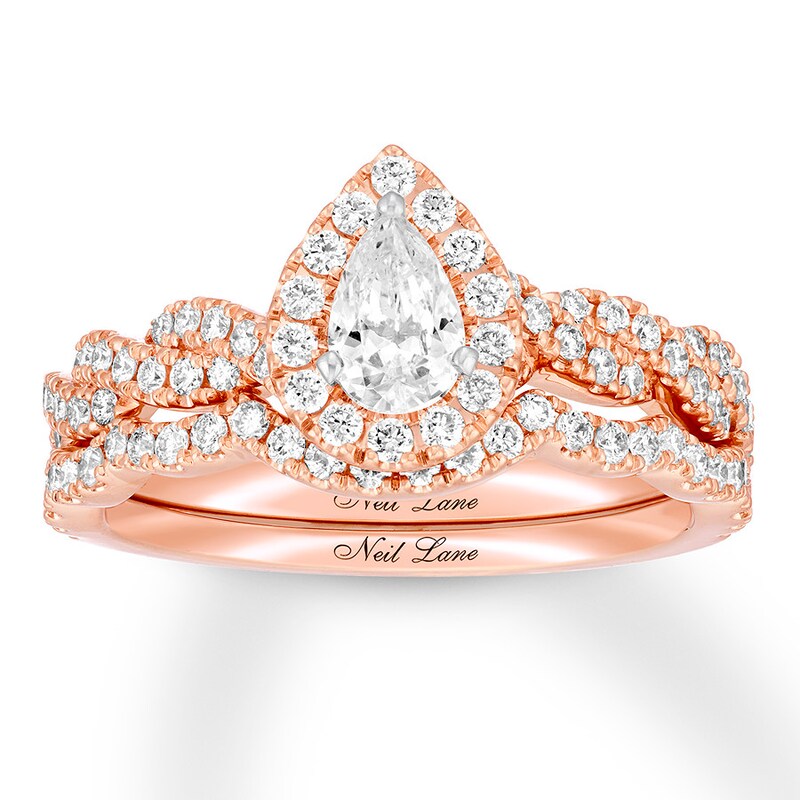 Neil Lane Diamond Bridal Set 7/8 Carat tw Pear & Round-cut 14K Rose Gold