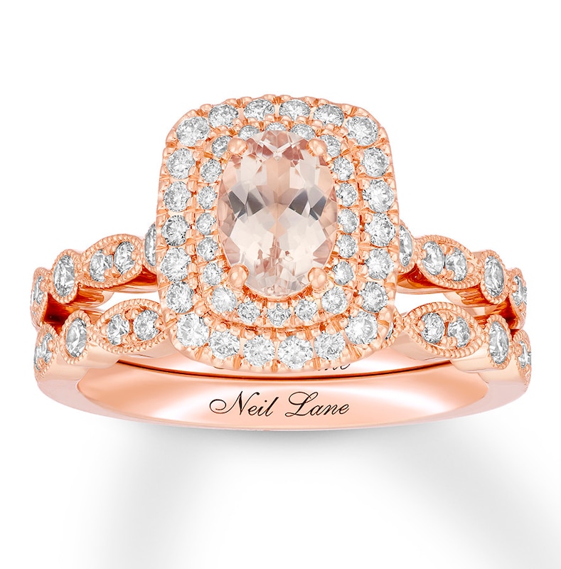 Main Image 1 of Neil Lane Morganite Bridal Set 3/4 ct tw Diamonds 14K Rose Gold