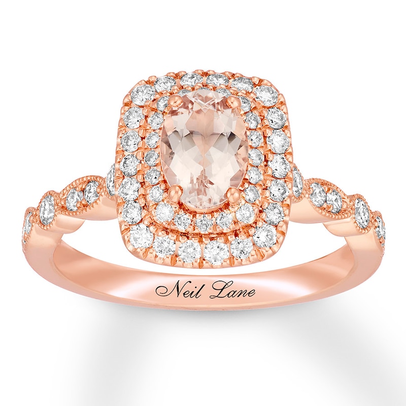 Main Image 1 of Neil Lane Oval Morganite Engagement Ring 5/8 ct tw Diamonds 14K Rose Gold