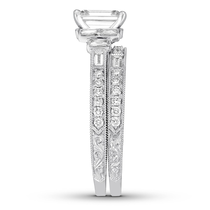 Main Image 3 of Neil Lane Diamond Bridal Set 1-5/8 ct tw Emerald, Baguette & Round-cut 14K White Gold