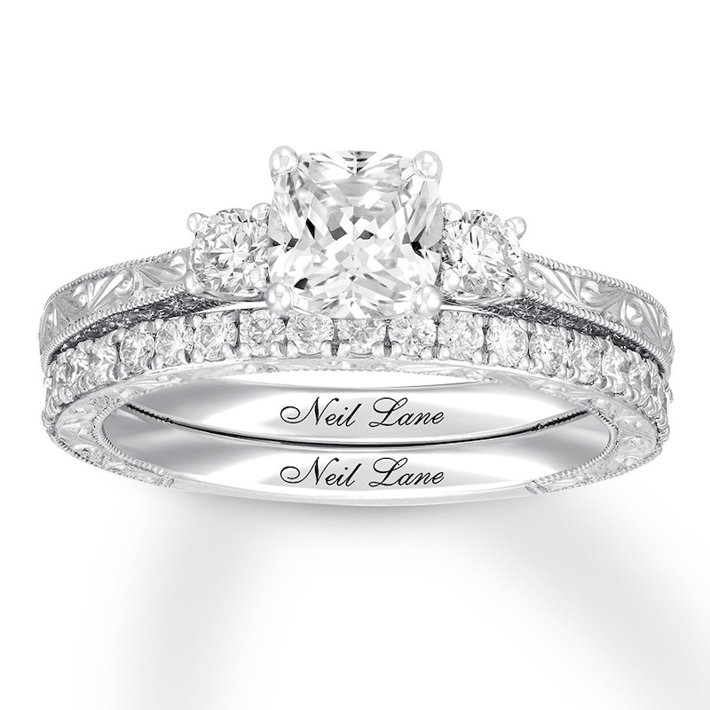 Main Image 1 of Neil Lane Diamond Bridal Set 1-5/8 ct tw Cushion & Round-cut 14K White Gold