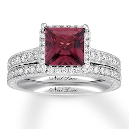 Neil Lane Princess-Cut Garnet Bridal Set 7/8 ct tw Diamonds 14K White Gold