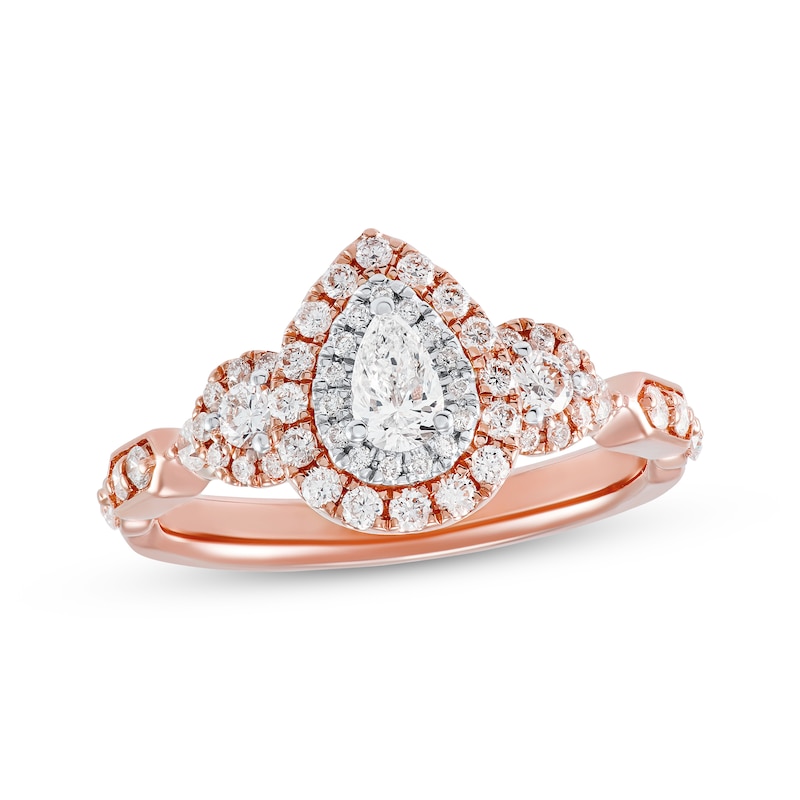 Main Image 1 of Diamond Engagement Ring 3/4 ct tw Pear & Round-Cut 14K Rose Gold