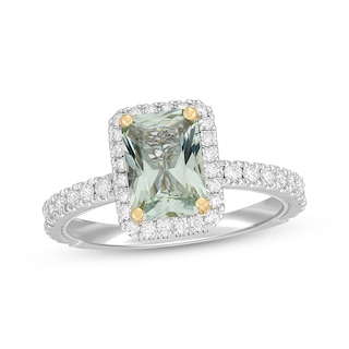 Neil Lane Radiant-Cut Green Quartz & Diamond Halo Engagement Ring 5/8 ct tw 14K Two-Tone Gold