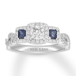 Neil Lane Diamond/Sapphire Engagement Ring 7/8 ct tw 14K White Gold