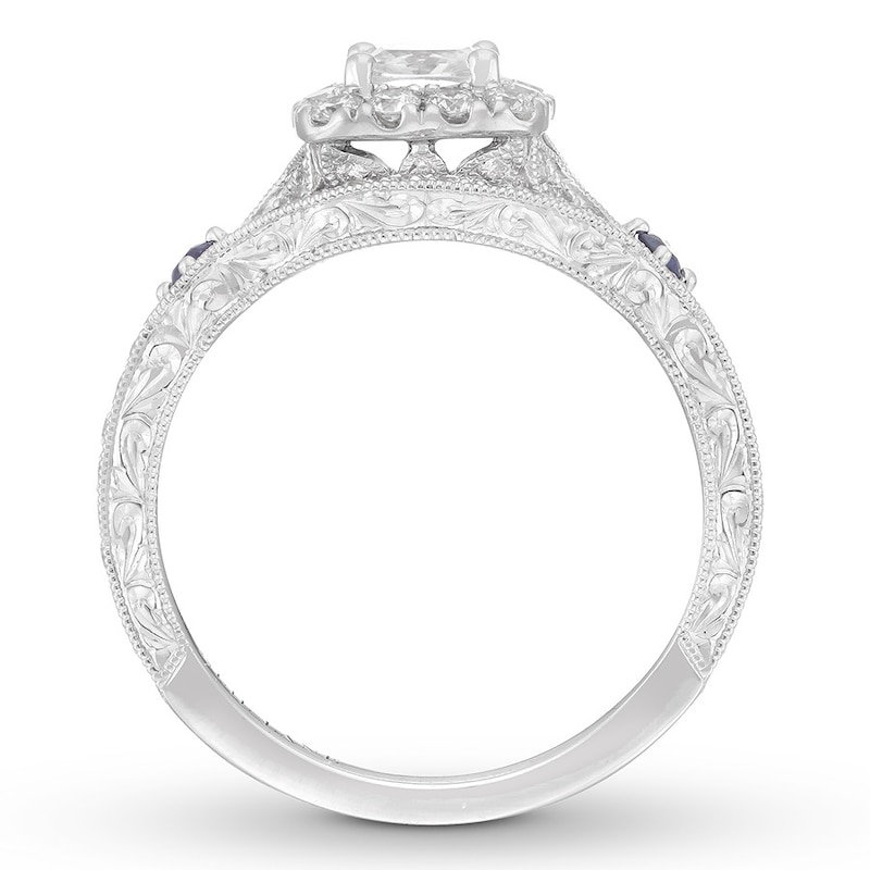 Main Image 2 of Neil Lane Blue Sapphire & Diamond Bridal Set 1-1/8 ct tw Cushion & Round-cut 14K White Gold