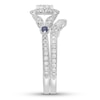 Thumbnail Image 3 of Neil Lane Blue Sapphire & Diamond Bridal Set 1-1/8 ct tw Cushion & Round-cut 14K White Gold