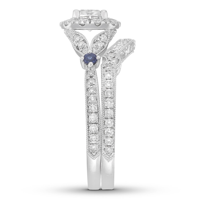Main Image 3 of Neil Lane Blue Sapphire & Diamond Bridal Set 1-1/8 ct tw Cushion & Round-cut 14K White Gold