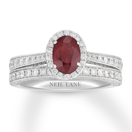 Neil Lane Ruby Bridal Set 7/8 ct tw Diamonds 14K White Gold
