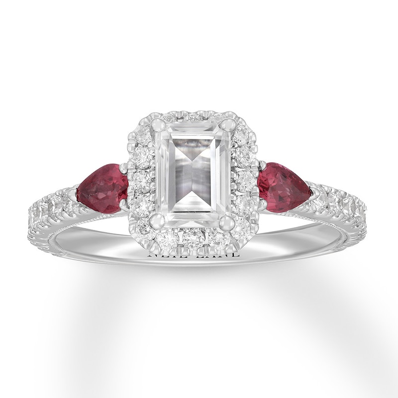 Neil Lane Diamond & Ruby Engagement Ring 1-1/8 ct tw Emerald, Pear & Round-cut 14K White Gold