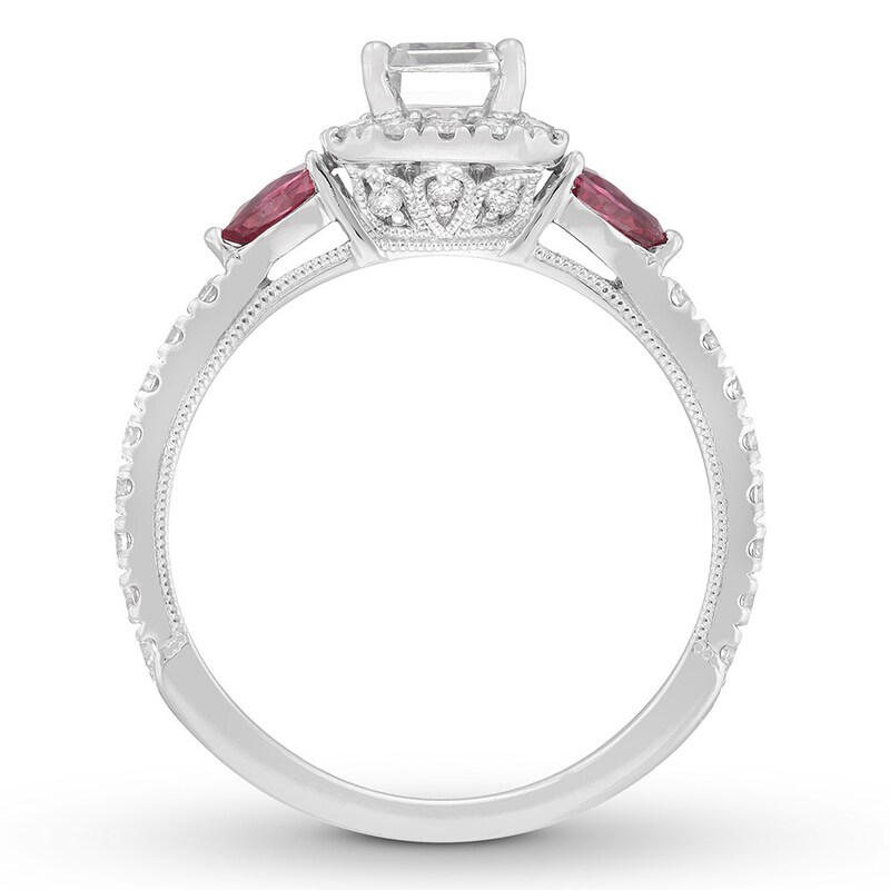 Neil Lane Diamond & Ruby Engagement Ring 1-1/8 ct tw Emerald, Pear & Round-cut 14K White Gold