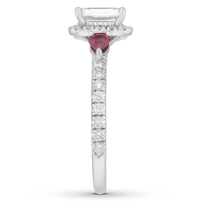 Neil Lane Diamond & Ruby Engagement Ring 1-1/8 ct tw Emerald, Pear & Round-cut 14K White Gold