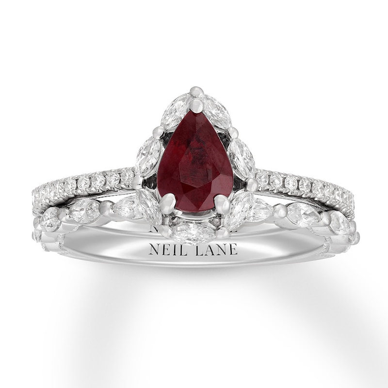 Neil Lane Ruby Bridal Set 5/8 ct tw Diamonds 14K White Gold