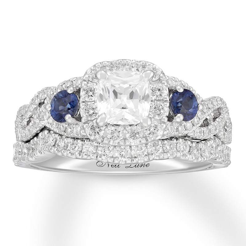 Neil Lane Sapphire Engagement Ring 1-3/8 ct tw Cushion-Cut Diamonds 14K White Gold