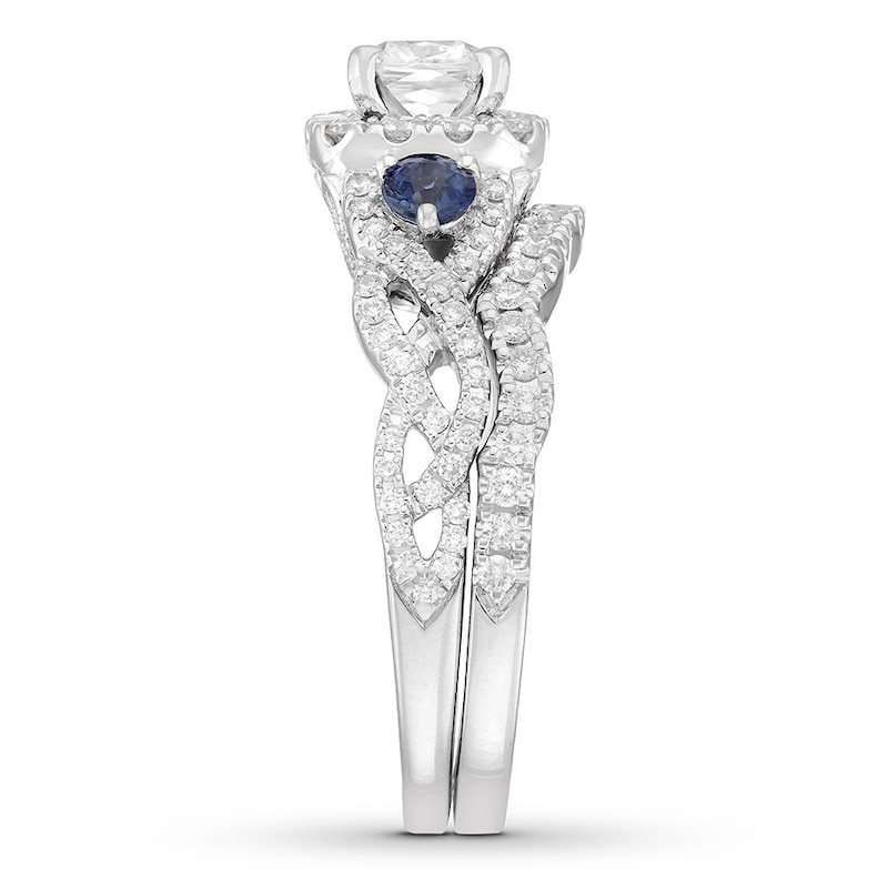 Main Image 3 of Neil Lane Sapphire Engagement Ring 1-3/8 ct tw Cushion-Cut Diamonds 14K White Gold