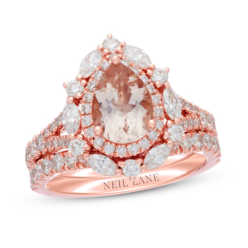 Main Image 1 of Neil Lane Morganite Bridal Set 1-1/3 ct tw Diamonds 14K Rose Gold