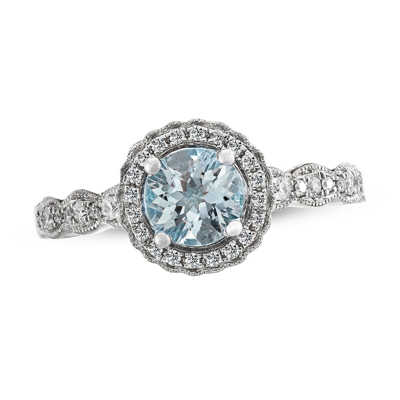 Aquamarine Diamond Engagement Ring 1/5 ct tw 14K White Gold