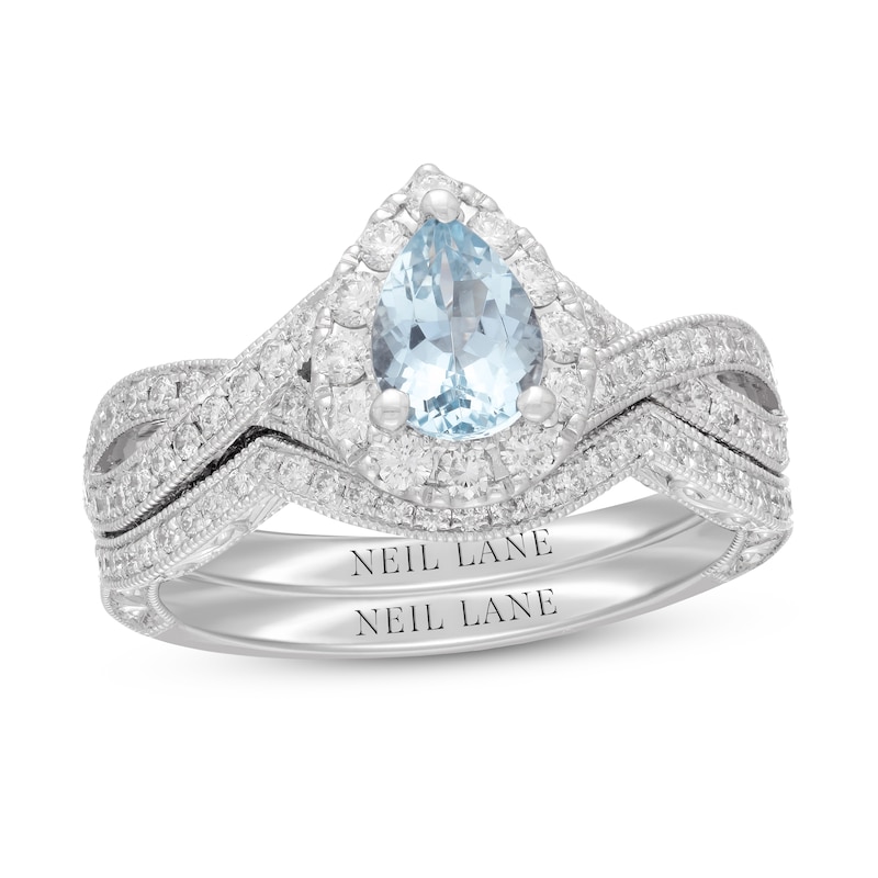 Main Image 1 of Neil Lane Aquamarine Bridal Set 5/8 ct tw Diamonds Pear & Round-cut 14K White Gold
