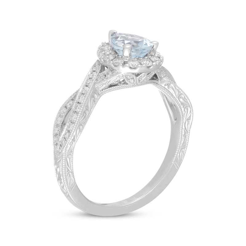 Neil Lane Aquamarine Engagement Ring 1/2 ct tw Diamonds Pear/Round 14K White Gold