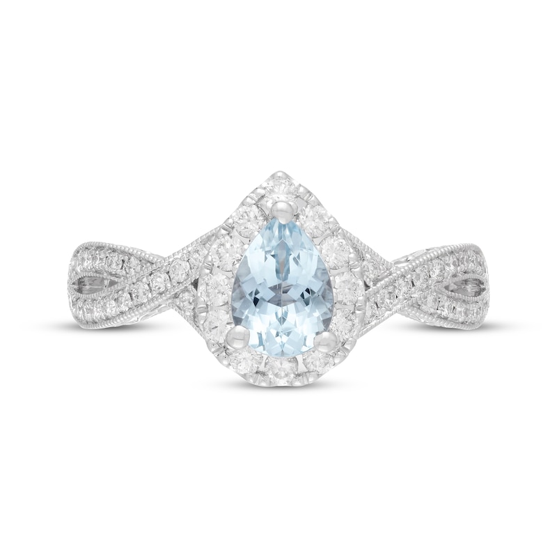 Main Image 3 of Neil Lane Aquamarine Engagement Ring 1/2 ct tw Diamonds Pear/Round 14K White Gold
