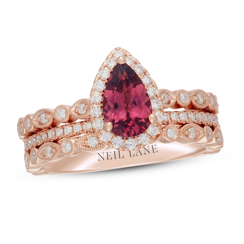 Main Image 1 of Neil Lane Pear Shaped-cut Garnet and Diamond Bridal Set 1/2 ct tw 14K Rose Gold