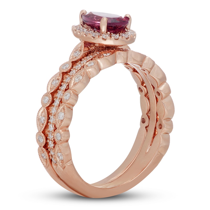 Main Image 2 of Neil Lane Pear Shaped-cut Garnet and Diamond Bridal Set 1/2 ct tw 14K Rose Gold