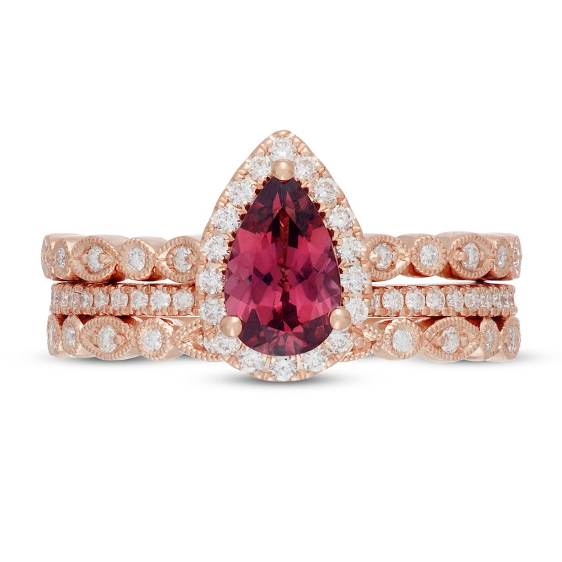 Main Image 3 of Neil Lane Pear Shaped-cut Garnet and Diamond Bridal Set 1/2 ct tw 14K Rose Gold