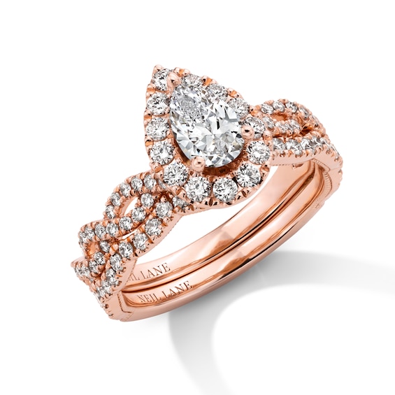 Neil Lane Diamond Bridal Set 1-1/2 ct tw Pear & Round-cut 14K Rose Gold