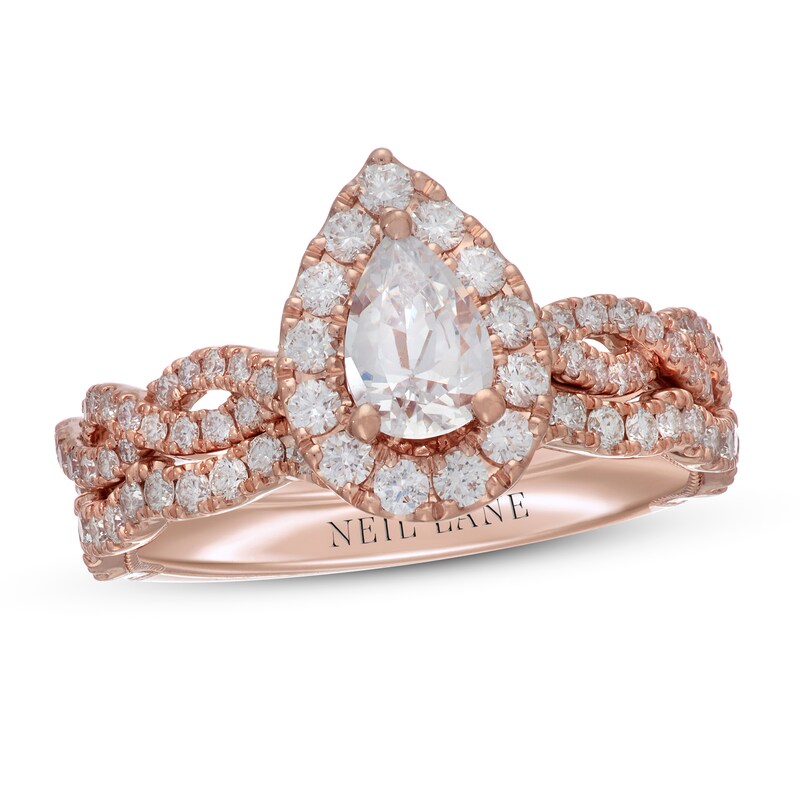 Main Image 1 of Neil Lane Diamond Bridal Set 1-1/2 ct tw Pear & Round-cut 14K Rose Gold