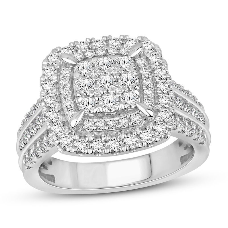 Multi-Diamond Engagement Ring 1-1/2 ct tw Round-cut 10K White Gold