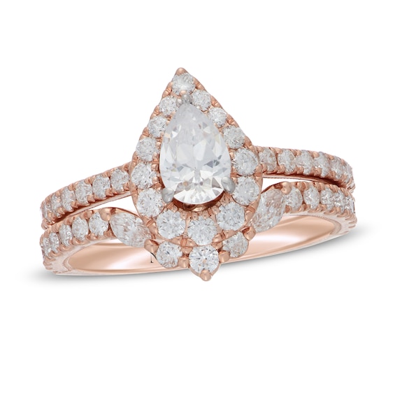 Neil Lane Diamond Bridal Set 1-3/8 ct tw Pear, Round & Marquise 14K Rose Gold