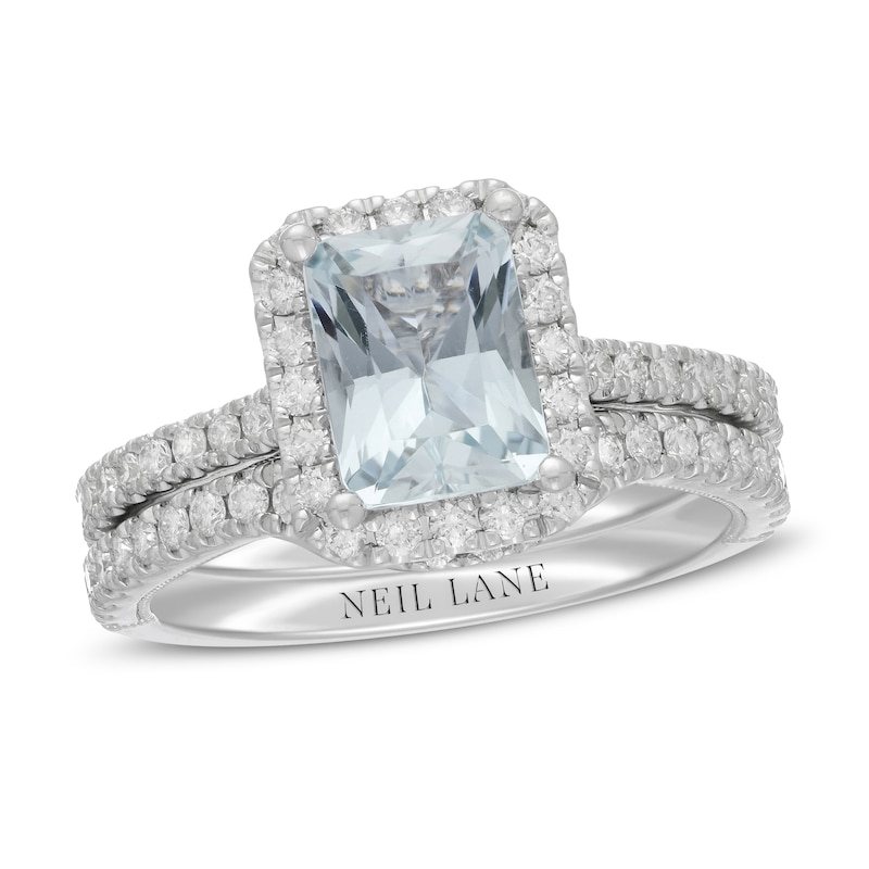 Main Image 1 of Neil Lane Radiant-cut Aquamarine Bridal Set 5/8 ct tw Diamonds 14K White Gold