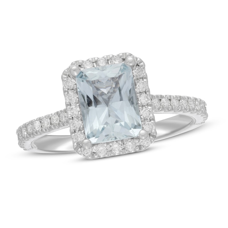 Neil Lane Radiant-cut Aquamarine Engagement Ring 1/2 ct tw Diamonds 14K White Gold with 360