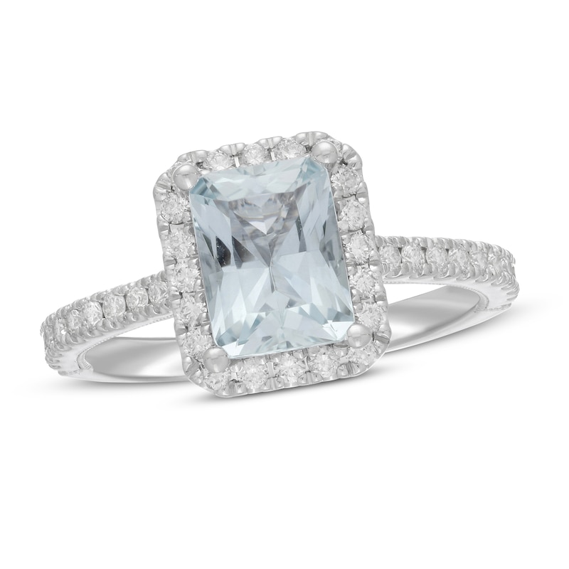 Main Image 4 of Neil Lane Radiant-cut Aquamarine Engagement Ring 1/2 ct tw Diamonds 14K White Gold