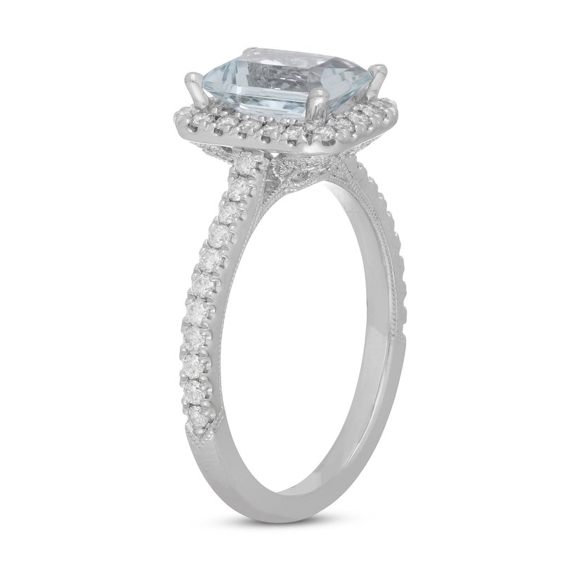 Main Image 5 of Neil Lane Radiant-cut Aquamarine Engagement Ring 1/2 ct tw Diamonds 14K White Gold