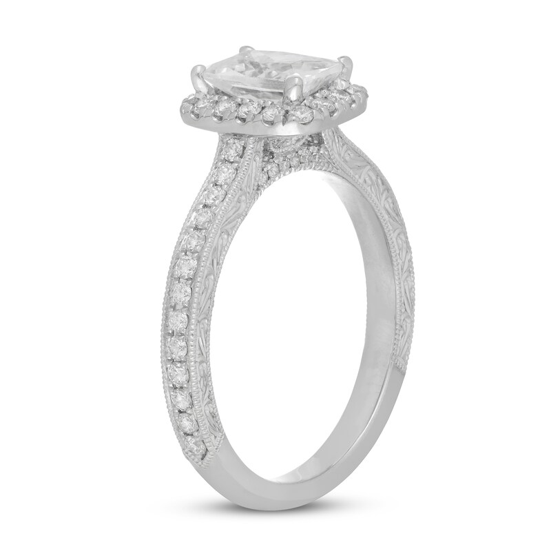 Neil Lane Diamond Engagement Ring 1-3/8 ct tw Radiant & Round 14K White Gold