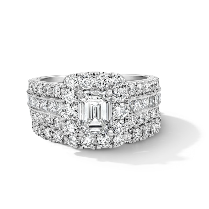 Main Image 4 of Neil Lane Diamond Bridal Set 3-1/2 ct tw Emerald, Round & Princess 14K White Gold