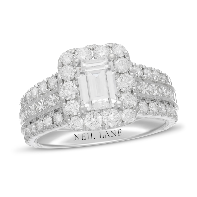 Main Image 1 of Neil Lane Engagement Ring 2-7/8 ct tw Emerald, Princess & Round 14K White Gold