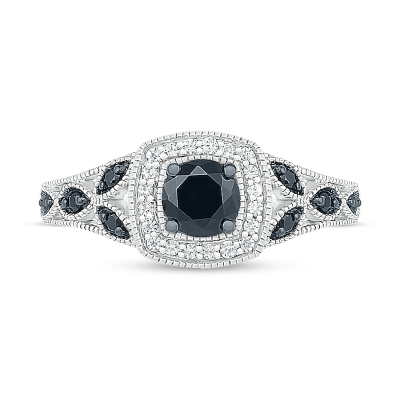 Black & White Diamond Engagement Ring 1/2 ct tw Round-cut 10K White Gold