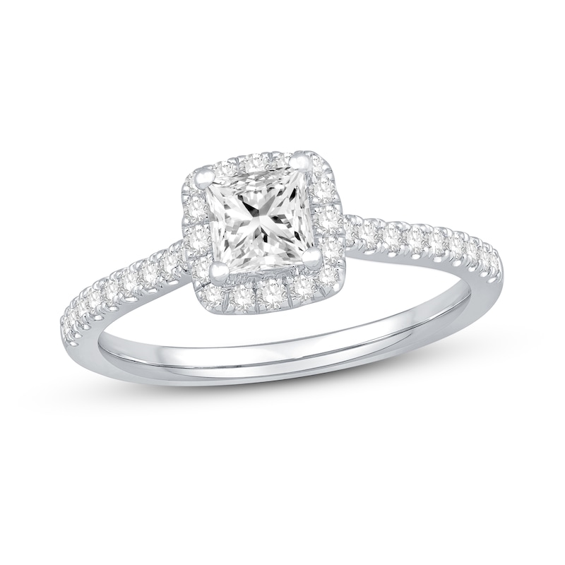 GIA Diamond Engagement Ring 7/8 ct tw Princess/Round 18K White Gold