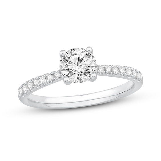 GIA Diamond Engagement Ring / ct tw Round-cut 18K White Gold