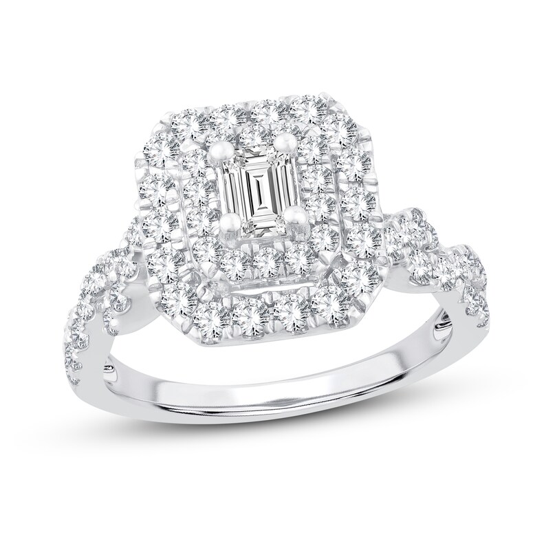 Diamond Engagement Ring 1-1/4 ct tw Emerald/Round-Cut 14K White Gold